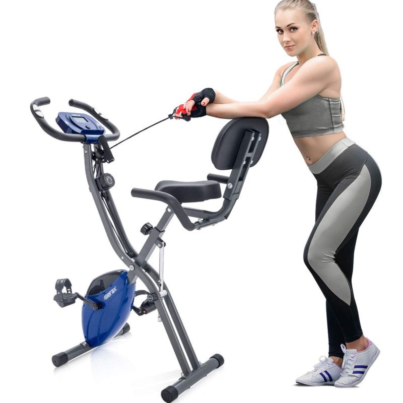 Merax 3 in 1 Adjustable Folding Exercise Bike Convertible Magnetic Upright Recumbent Bike with Arm Bands