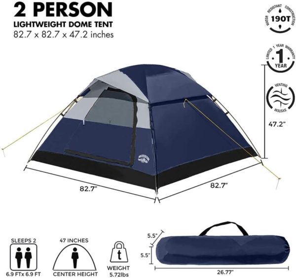 Pacific Pass Camping Tent 2 Person size